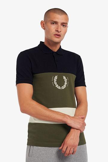 Fred Perry Printed Colour Block Polo Miesten Paidat Laivastonsininen | FI 1529XYUF